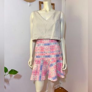 Black Halo Two Tone Dress Size 12 Pink Skirt Beige Top Sleeveless Tweed Skirt